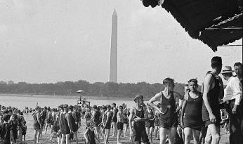 Swimmers of all ages enjoy the Tidal Basin Bathing Beach in 1922. (Photo source: Library of Congress) Swimmers of all ages enjoy the Tidal Basin Bathing Beach in 1922.