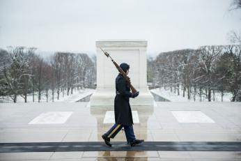 Sentinels guard the Tomb at all times, and in all weather conditions. (Credit: Elizabeth Fraser, DVIDS)