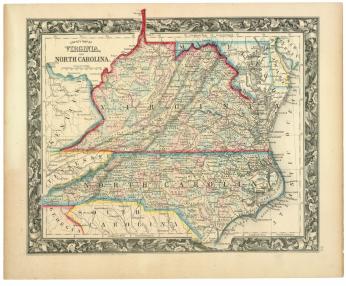 1860 County map of Virginia, and North Carolina. (Source: Library of Congress) 1860 County map of Virginia, and North Carolina. (Source: Library of Congress)