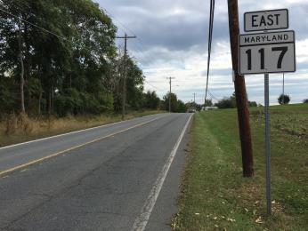 A view east along Clopper Road in Montgomery County, Maryland.