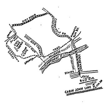 An original drawing by Shosteck outlining the trail followed on the Wanderbirds' first hike in 1934. (Photo source: Wanderbirds Hiking Club)