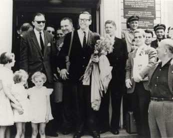 Conover is greeted with a huge welcome in Poland. Source: Wikimedia Commons