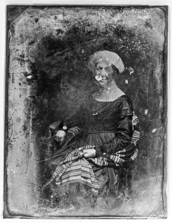 Daguerrotype of Dolley Madison in 1848, seated at a table