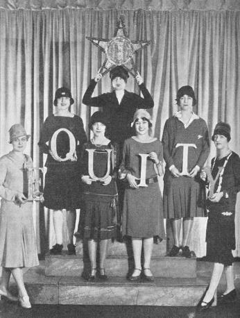 Helen Hayes and six collaegues holding letters spelling "Equity" and a star. (Source: Actors Equity) 