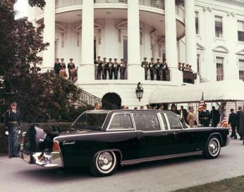 You may have assumed that the Presidential limosine that carried President Kennedy through Dallas on November 22, 1963 was taken out of service after the assassination... But that would be incorrect. Four more presidents used it afterwards. The photo above is from LBJ's term. (Photo source: Flickr user That Hartford Guy via Creative Commons license.)