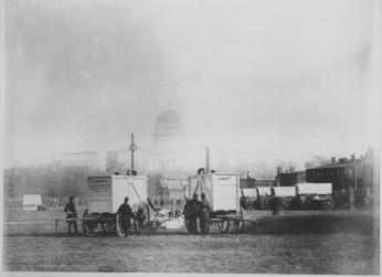 Gas generators on the National Mall with the Capitol Building in the background.