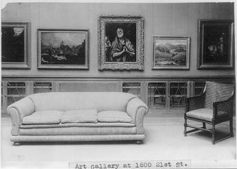 A gallery with paintings and a sofa at the Phillips Collection, DC