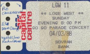 Ticket Stub from go-go concert held at the Capital Centre which featured acts like Chuck Brown and Rare Essence (Source: DC Library's Go-Go collection)