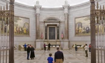 The modern-day exhibit displaying the Charters of Freedom. (Image source: archives.gov)