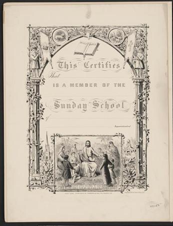 An illustrated Sunday School certificate, showing an image of Christ, from 1878