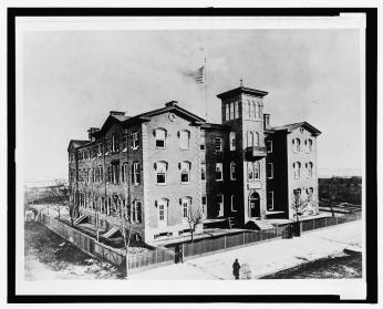 An image of the Washington Orphan Asylum in the 1860s, the temporary home of the Constitution. (Image source: Library of Congress)