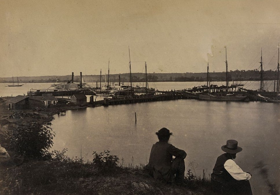 The Potomac River waters near Alexandria, shown here during the Civil War, were filled with arks that offered a variety of illicit entertainments during the late 19th and early 20th centuries. (Image Source: Library of Congress)