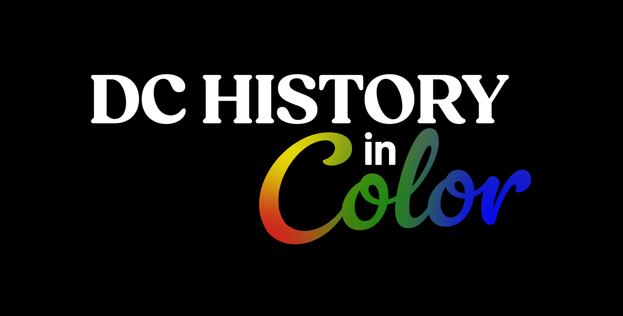 Colorful "DC History in Color logo on black background