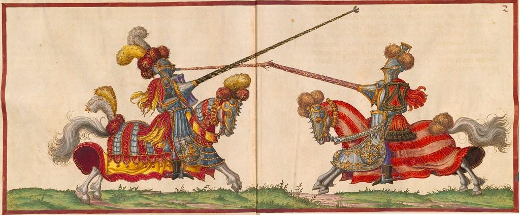Renaissance-era depiction of a jousting. (Paulus Hector Mair, de arte athletica, 1540s from Wikipedia). Renaissance-era depiction of a jousting. (Paulus Hector Mair, de arte athletica, 1540s from Wikipedia).