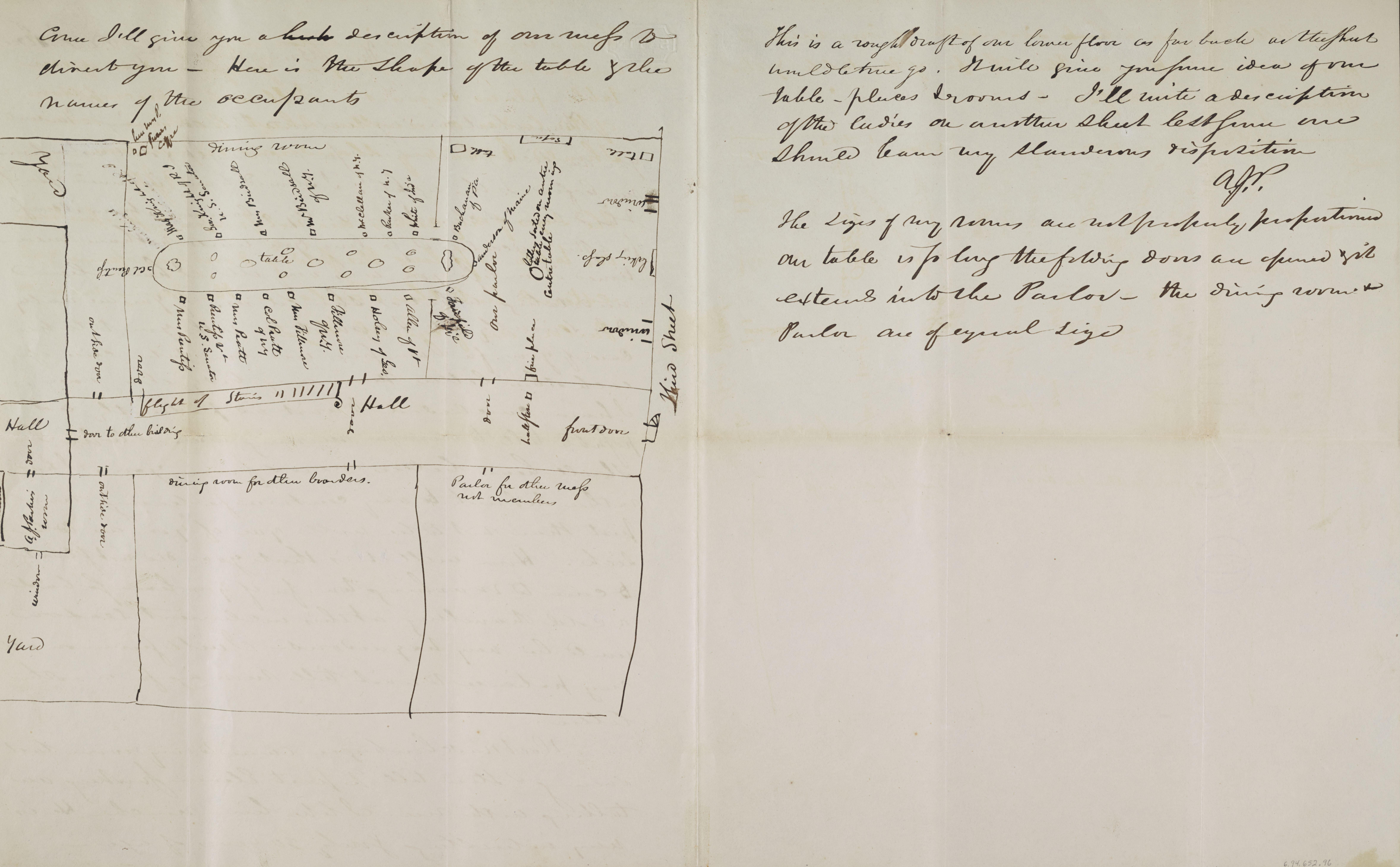 Illustrated letter, Amasa J. Parker to Harriet Parker describing the boardinghouse where he and two future presidents resided, 31 December. 31 December, 1837. Manuscript/Mixed Material. https://www.loc.gov/item/mcc.084/.