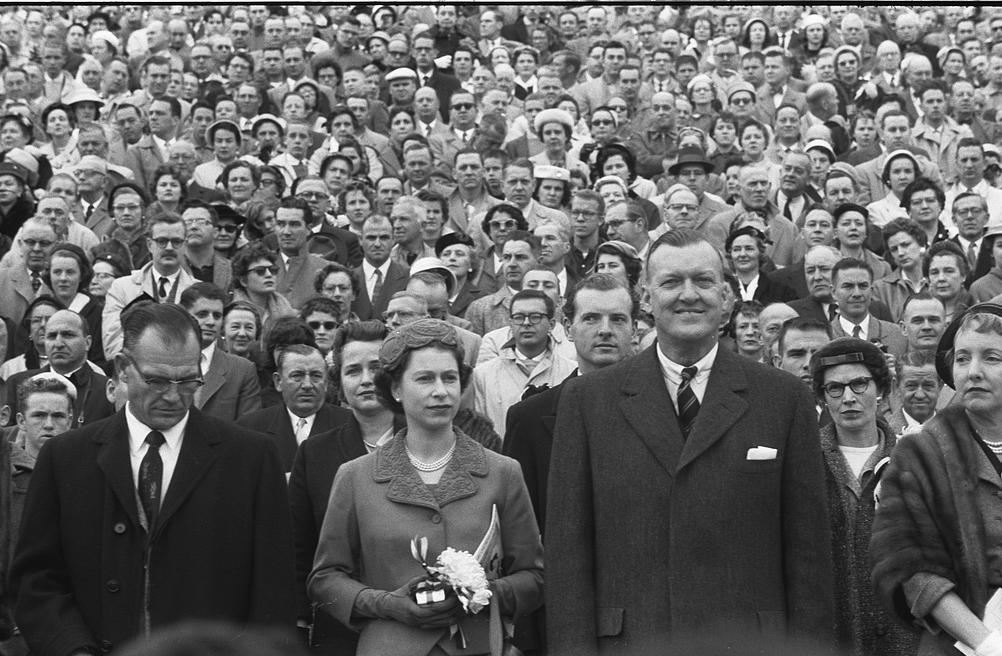 Queen Elizabeth II at University of Maryland football game, October 19, 1957. (Source: Library of Congress)