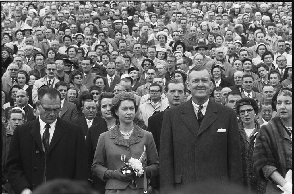 Queen Elizabeth II at University of Maryland football game, October 19, 1957. (Source: Library of Congress)