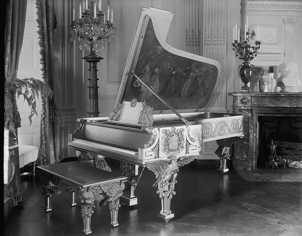Gold Steinway in the East Room of the White House (Photo Source: Library of Congress)