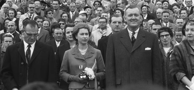 Queen Elizabeth II at University of Maryland football game, October 19, 1957. (Source: Library of Congress)