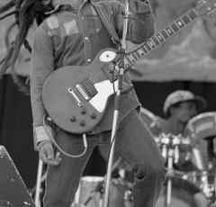 Bob Marley performs on stage in Ireland in 1980