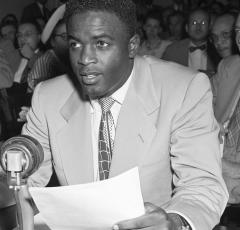 Jackie Robinson testifying before the House Un-American Activities Committee, July 18, 1949 (Credit: Bettmann / Getty Images)