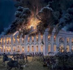 Painting of the white house on fire, Summer 1814