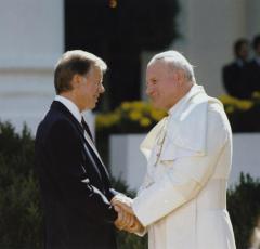 Pope John Paul II with President Jimmy Carter at the White House (Source: Wikimedia Commons, licensed via Creative Commons)