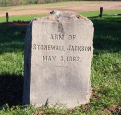 Gravestone marking supposed resting place of Stonewall Jackson's left arm.  (Photo source: Mysteries and Conundrums blog by Fredericksburg and Spotsylvania National Military Park)